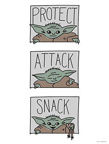Komar Star Wars Mandalorian The Child Protect Attack Snack | Baby Yoda, decoración de pared, póster artístico, tamaño 30 x 40 cm, sin marco, WB-SW-010-30 x 40, multicolor Cover
