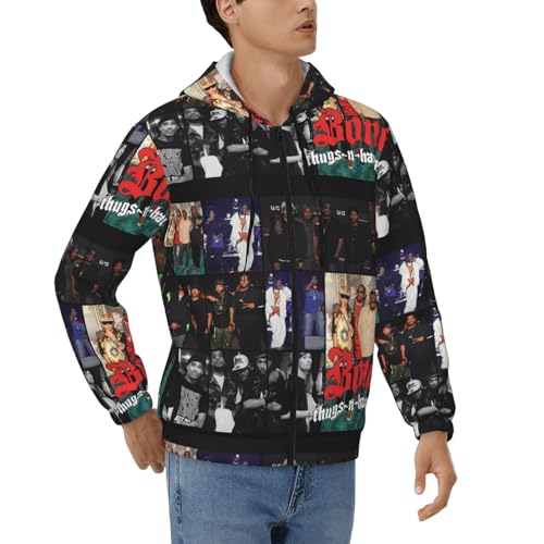 Bone Music Thugs N Harmony Men's Casual Zipper Hoodie Pullover Hooded Long Sleeve Sweatshirt with Big Pockets