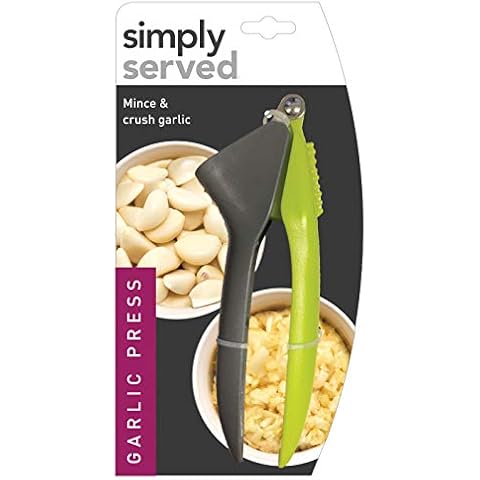 Simply Served Garlic Press, Mince and Crush Cloves, Built-In Cleaner, Comfortable Handle, Dishwasher Safe Cover