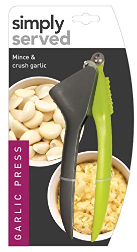 Simply Served Garlic Press, Mince and Crush Cloves, Built-In Cleaner, Comfortable Handle, Dishwasher Safe