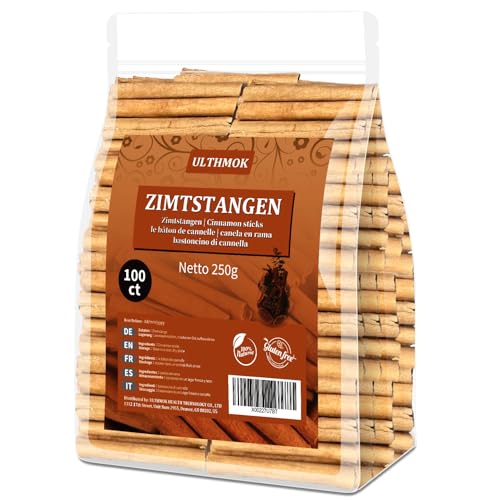 Premium-Zimtstangen 100 Stück (250 g) Cinnamon – Zimt 100% natürlich, schonend getrocknet, vegan
