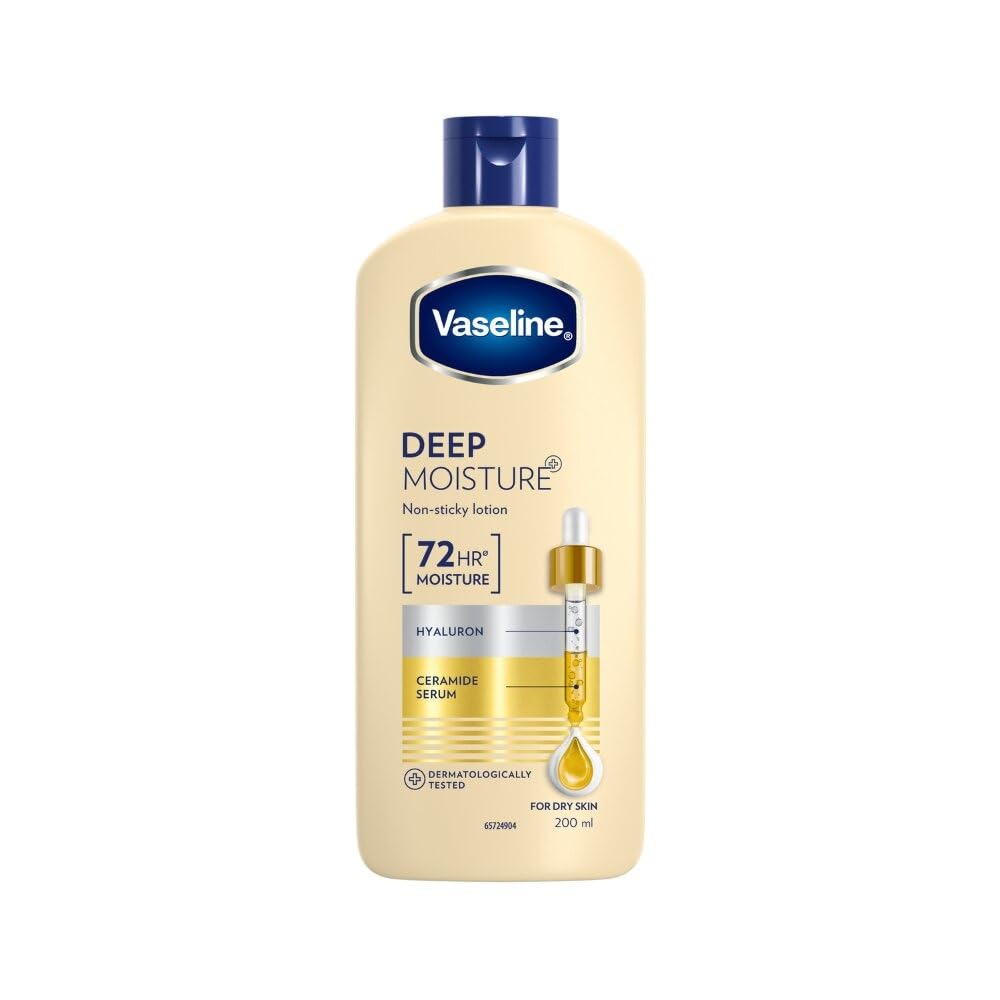 Vaseline Deep Moisture Body Lotion with Ceramide Hyaluron Moisture Fillers | 10X More for Cushion Soft Glowing Skin | For Dry | Lightweight Non-Sticky Formula | 200ml