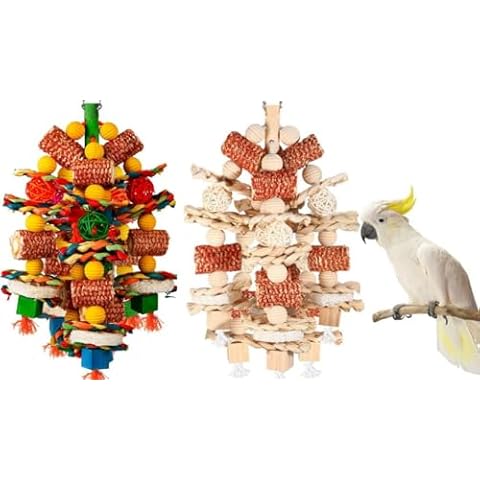 YIXUND Parrot Toys for Large Birds,Natural Corn cob and Loofah Slices Bird chew Toys for African Grey Parrots, Macaws, Cockatoos, Amazon Parrot and Other Small and Medium-Sized Parrot Cover