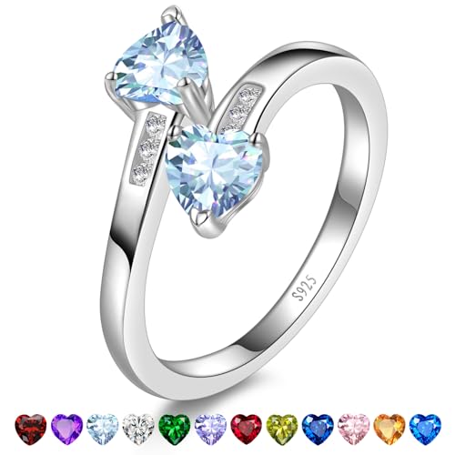 Yaresul Adjustable Aquamarine Ring for Women Heart Promise Ring 925 Sterling Silver March Birthstone Women Open Ring Stackables Statement