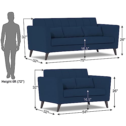 Image of Adorn India Daniel 3+2 5 Seater Sofa Set (Blue) (3 Year Warranty)