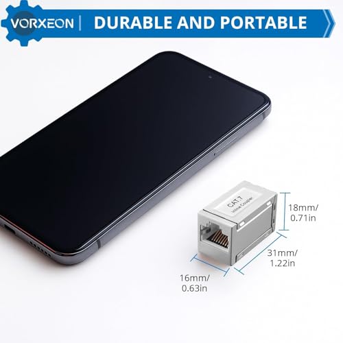 VORXEON Cat7 inline coupler 6pc 10Gbps/600MHz RJ45 Female to Female Ethernet Coupler, Full Metal Shell, STP Shielded Network Extender, Compatible with Cat7/ Cat6a/ Cat6/ Cat5e, for Home and Office - Image 5