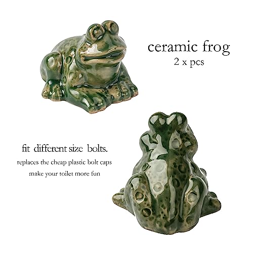 Image of ZUNON Toilet Bolt Caps, Decorative Toilet Bolt Covers, Ceramic Cute Frog Covers Toilet Bolts Bathroom Decor Easy Installation Set of 2 (4pcs Green Frog)