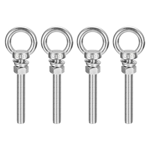 Image of uxcell Lifting Eye Bolt, 4 Sets M14 x 120mm Eye Bolt with Nut Washer 304 Stainless Steel Shoulder Lifting Ring Eye Bolt for Hanging Item