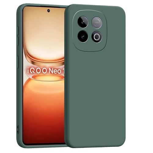 Image of amazon basics Back Cover for iQOO Neo 10 5G | Ultra Slim Soft Rubberised Case | Matte Silicone Flexible Mobile Case | Camera Protection - Green