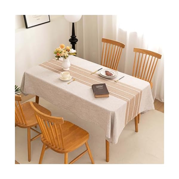Sieluno table cloth rectangle table cloths rustic farmhouse tablecloth cotton linen waterproof embroidery fabric table cover for indoor outdoor dinning tabletop decoration striped coffee 54 x86  urban country home decor