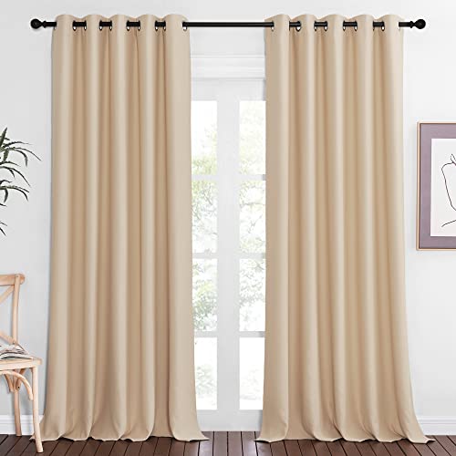 NICETOWN Blackout Curtain 102 inch Length, Grommet Thermal Curtain Room Darkening Sound Blocking Window Drape for Sliding Glass Door/Living Room (Biscotti Beige, W66 x L102, 1 Panel)