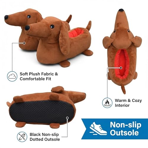 Image of Unimaglif Cute Dachshund Slippers For Women - Cozy Warm Animal Dog Slippers For Indoor