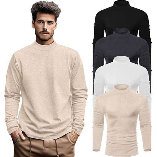Neer 4 Pack Men's Mock Neck Shirts, Long Sleeve Turtleneck Pullover Tops Slim Fit Casual T Shirts Lightweight Basic Sweaters2
