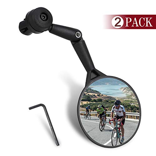 TAGVO Espejos para Bicicletas, 2 Piezas Espejos Retrovisores de Bicicleta 360 Grados Rotativo Ajustable, Montado en Manillar Plastico Convexo Espejo para la montaña Carretera Bicicleta Ciclismo