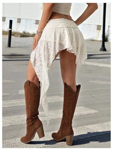 GORGLITTER Women's Floral Lace Asymmetrical Mini Skirt Cute Ruffle Y2k Sheer Coquette Fairy Short Skirts3