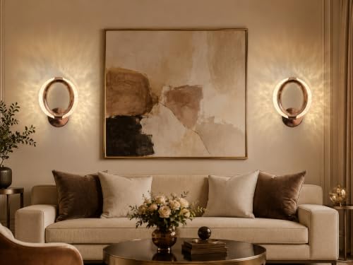 Image of fizzytech Crystal LED Wall Light, Modern Gold Finish Decorative Wall Lamp with 3 Colour Changing Modes for Living Room, Bedroom, Hallway & Home Decor (Round, Pack of 2)