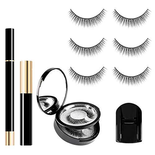 SISILILY 3 Pairs Magic False Eyelashes and Eyeliner Kit No Magnet Glue-Free Reusable Waterproof Natural Look Eyelashes Kit with Mascara(DAWN)