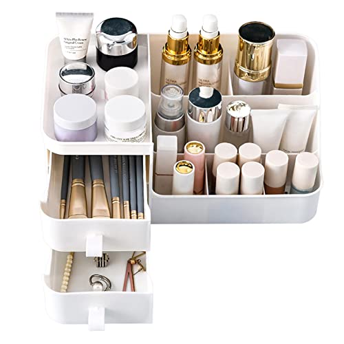 Joliy Organizador de Maquillaje | Organizador de Maquillaje de Escritorio para tocador con 2 cajones, 6 Compartimentos divididos,Organizador de Escritorio para loción de brochas de Labios Cover
