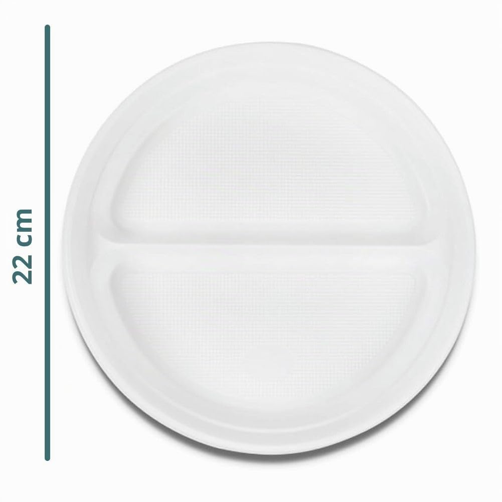 RAGO® Set Piatti Plastica Rigida Lavabili 100 pezzi - 2- divisibile I Piatti in plastica riutilizzabili I Ø 22 cm I Piatti Bianchi dura Lavabili I Piatti per feste, Stoviglie in plastica