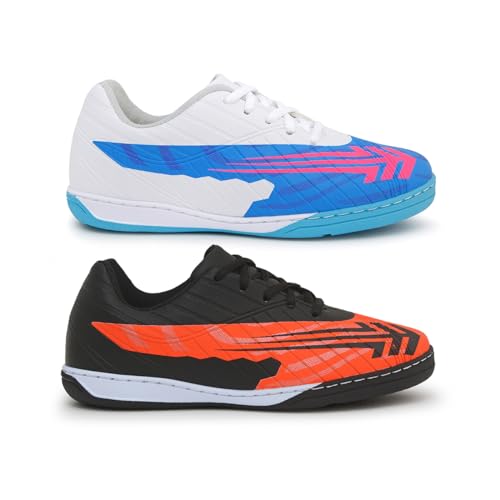 Kit 2 Pares Tênis Infantil Futsal Futebol Salão Chuteira Escolar Original Para Criança (Preto/Azul,