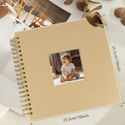 Álbum de recortes DIY Artmag de 10 x 10 pulgadas con tapa dura y ventanilla, papel kraft en blanco, 40 hojas (80 páginas), para libro de visitas, boda familiar y aniversario (marrón) miniatura 2