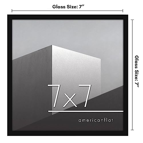 Americanflat 7x7 Picture Frame with Shatter-Resistant Glass - Streamline Collection - Thin Border Square Frame for Tabletop and Wall Display - Hanging Hardware and Easel Stand Included - Black
