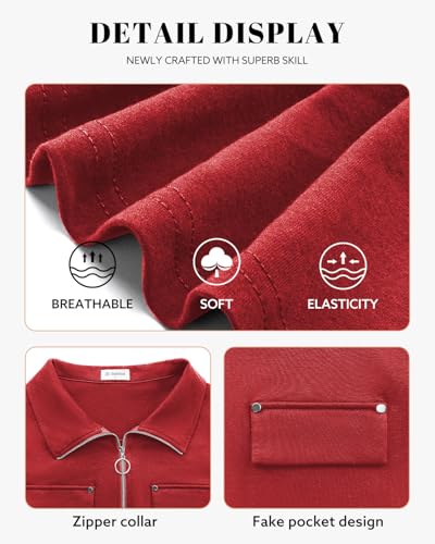 Image of Bulotus Womens 3 /4 Sleeve Tops Plus Size V Neck Zipper Business Casual Blouses for Office & Going Out Soft Knit Tunics, M-3XL