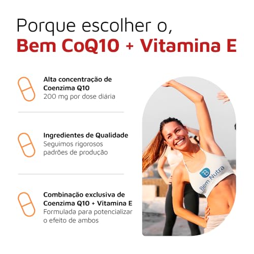 Bem COQ10 Coenzima Q10 200mg com Vitamina E 15mg, 60 Cápsulas, 30 doses de Alta Concentração - Zero
