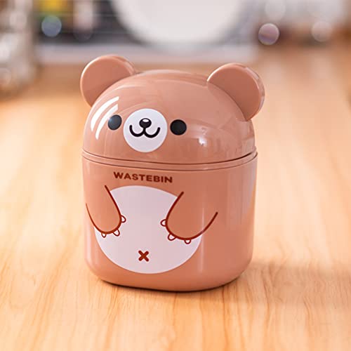 Image of Mini Trash Can, Cute Bear Tiny Trash Can with Flip Lid, Desktop Garbage Can Small Plastic Wastebasket Decorative Waste Bin for Office, , Dorm, Bedroom (Brown)