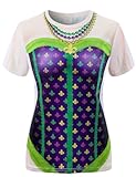 Womens Fleur De Lis T-Shirt Beadeds Naked Corset Body Graphic Short Sleeve Abs Costume, Fleur De Lis Corset, Large
