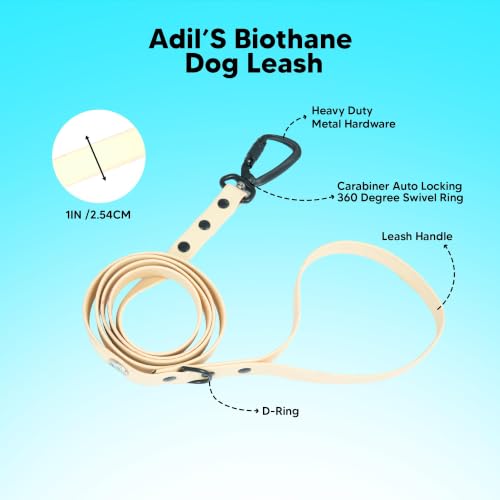Image of Adil's Biothane Waterproof Dog Collar, Dog Leash & Collar Leash Combo | Heavy Duty TPU Coated Webbing | Adjustable Quick Release Buckle | Odour Resistant (Lemon White, M-18, Leash Only)