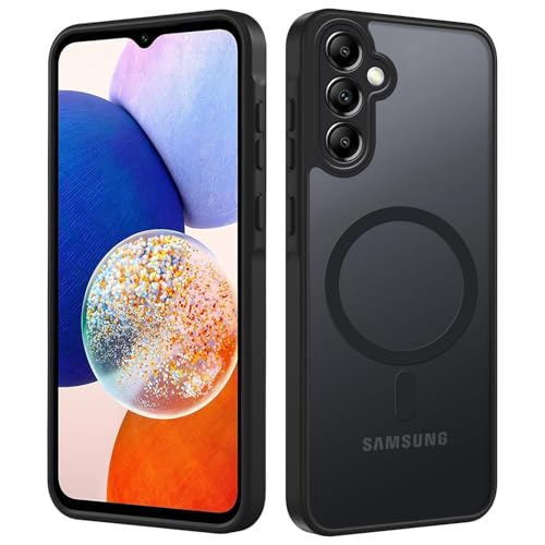 Tawarror Magnetische für Samsung Galaxy A14 5G/4G Hülle Matt Transluzente Handyhülle für Samsung A14 PC Rückseite Kratzfest Weiche TPU Fallschutz Stoßfest Matte Dünne Schutzhülle Schwarz