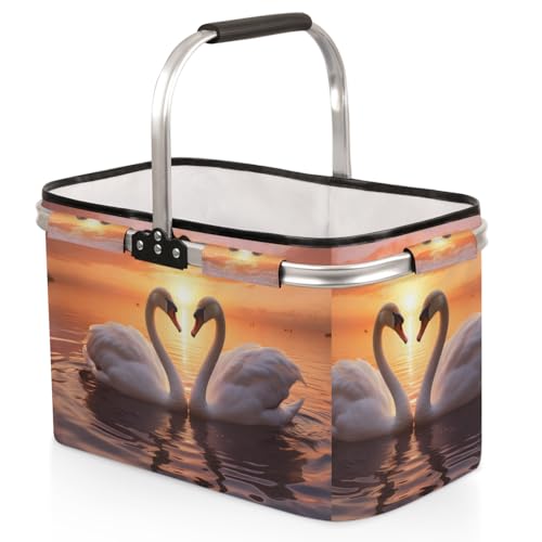 Love Swan Collapsible Shopping Basket - Aluminum Frame