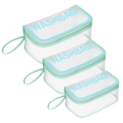 Image of Storite Set of 3 Transparent PVC Travel Pouch Set for Cosmetics - Blue