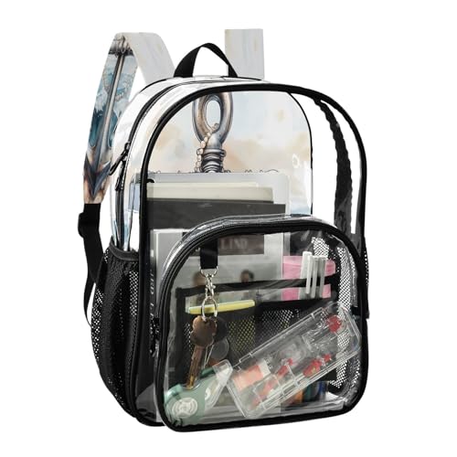 Anchor Seashell Watercolor Clear Backpack Heavy Duty See Through Transparent PVC BookBag for Kids Boy Girl School Work2