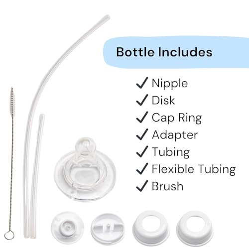 Hands-Free Baby Bottle - Anti-Colic Nursing System 9 oz Baby Bottle Fast Flow Nipple/Teat 3m+ with Tube Straw Feeding System for Toddler 1 Year+ (2 Pack - Classic) + Tube and Nipple Replacement Kit