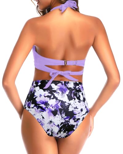 Image of Tempt Me Women Two Piece Swimsuit High Waisted Bikini Halter Vintage Retro Bathing Suit Push up Swimwear