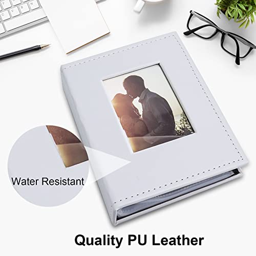 Image of Vienrose Small Photo Album 4x6 Holds 52 Photos, 2 Pack Mini Leather Photo Album with Cover Window, Acid-Free Baby Picture Album for Wedding, Family, Travel & Gift Keepsake, White