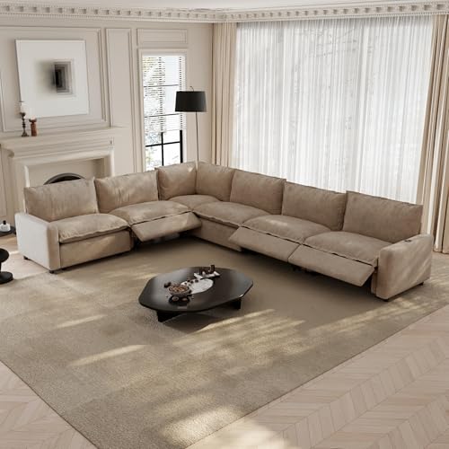Image of 107.48 inch Power Reclining Sofa with Wireless Charging & Heated Seats,Smart Recliner Sectional Couch,Zero Gravity Recliner Sofa,Deep Seat Cloud Couch for Living Room Home Theater,Khaki,6 Seats