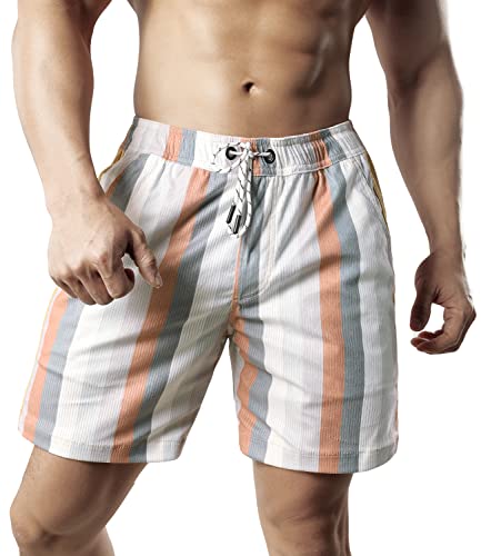 Jotook J05_GREY WHITE STRIPE_3XL Men'S Casual Drawstring Corduroy Shorts Elastic Waist Summer Shorts With Pocket Flat Front Shorts 3X-Large Grey White Stripe thumb #2