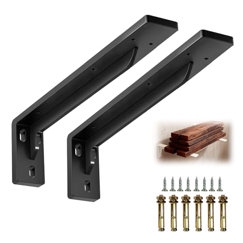 17Inch Shelf Brackets, L Brackets, Max Load 600 lbs, 90° Angle Bracket, Steel Metal Heavy Duty Shelf Bracket, high Strength Mounting Hardware Included, countertop Support(2, Black)
