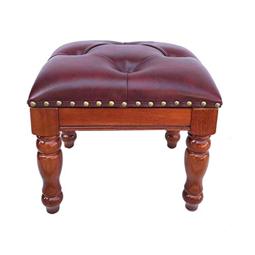 Repose-pieds ottoman en bois et cuir marron capitonné - 7