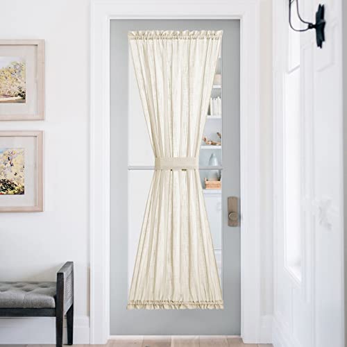 NICETOWN Privacy Door Curtain - Linen Textured French Front Door Curtain Semi Sheer Panel Tieback for Kitchen (52 inches W x 72 inches L, Beige, 1 Pan