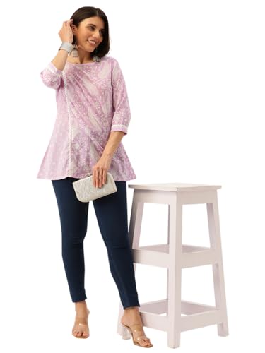 Image of FABRIC FITOOR Womens Floral Print Cotton A-Line Top (Blue)