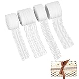 4 Rollen 40m Spitzenband Set,Spitzenband Weiß,Schleifenband Hochzeit,4 Größen, für Hochzeitsdekorationen,Tischdekorationen,Bastelarbeiten und Partys
