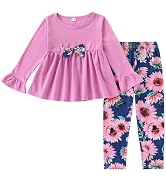 GOLLUNER Kids Toddler Girls Clothing Set Long Sleeve Top With Bowknot ＋Floral Print Pants 2 Pcs F...