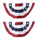 Pleated Fan Flag, Patriotic Bunting Flag 2 Pack 3x1.5 Ft American Bunting Flags with Brass Grommets