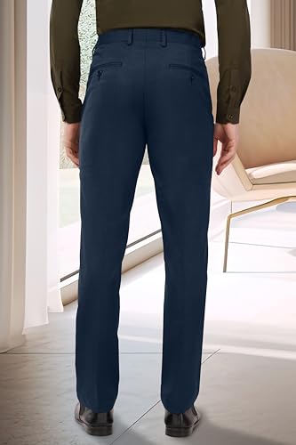 Image of SaintX Men's Formal Pant | Regular Fit, Flat Front, Premium Lycra Fabric for Office Navy