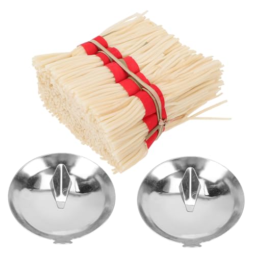 CIYODO 1Set Oil Lamp Wicks Natural DIY Wooden Wicks with Oil Dishes for Traditional Lanterns and Butter Lamps for Home Decor and Buddhist Ceremonies