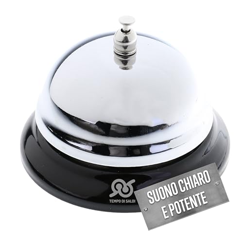 Tempo di saldi Campanello da Tavolo per Reception in Metallo Lucido per Hotel e Ristorante, Campanella da Chiamata per Cucina, Servizio Clienti e Ufficio, Diametro 8,5 cm, Grigio Argento (1 Unità)